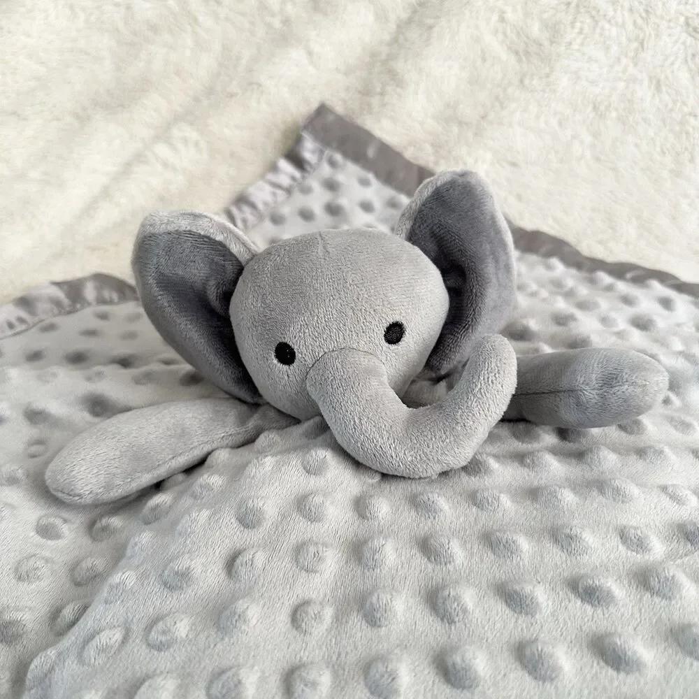 Gray Elephant Lovey Security Blankie Baby Blanket Soothing Toy 16” Minky